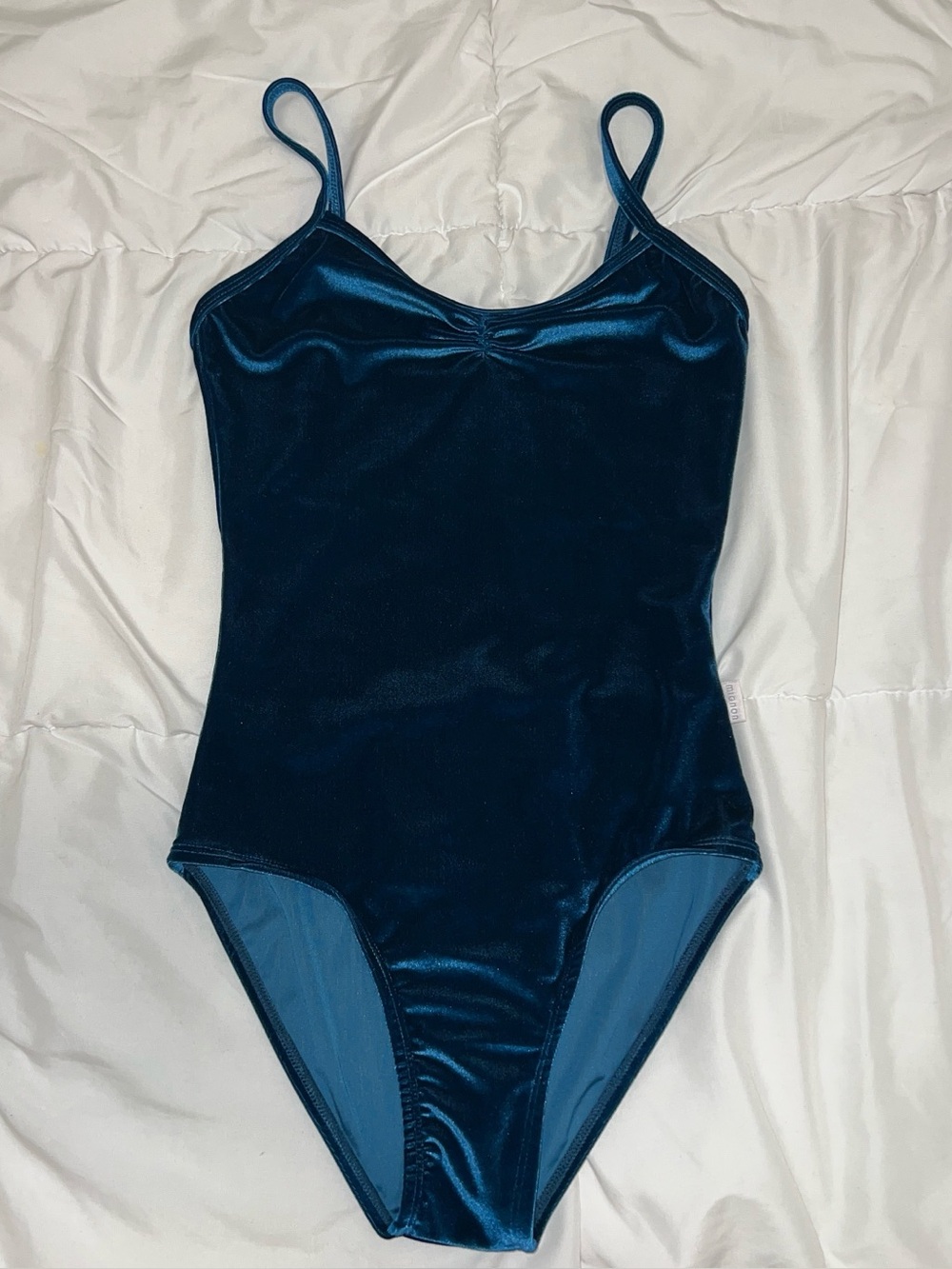 Mignon Shirring Velvet Turquoise Ballet Leotard